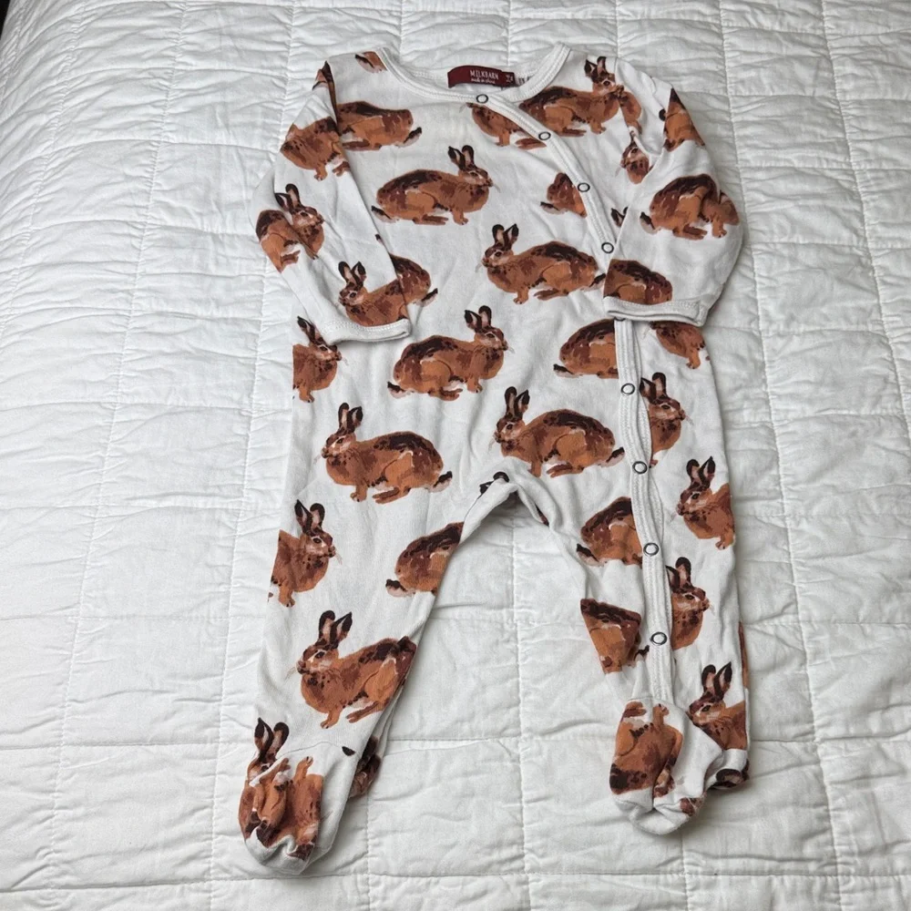 MilkBarn Footed Sleeper Romper Bunny Pajamas 100% organic cotton 3-6 months